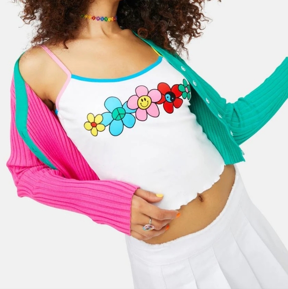 Dollskill Delia*s Two Toned Ribbed Sweater XS Flower Buttons Great condition - Picture 10 of 16